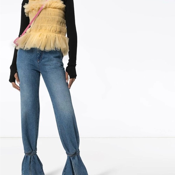 MOLLY GODDARD Yellow Tulle Top with Blue Wide Leg Jeans - Picture 1 of 3
